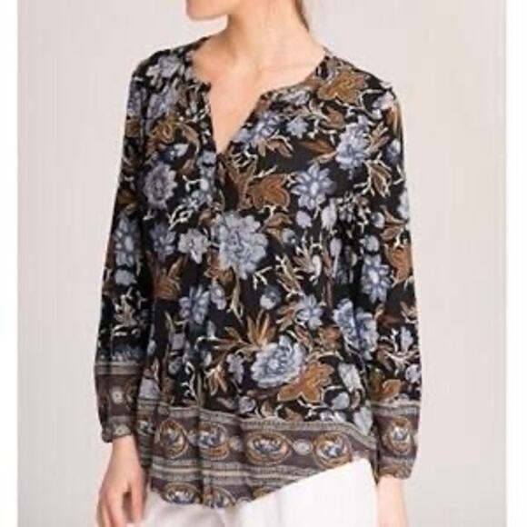 Lucky Brand Tops - Lucky Brand High Low Hem Botanical Boho Floral V Neck Blouse | M